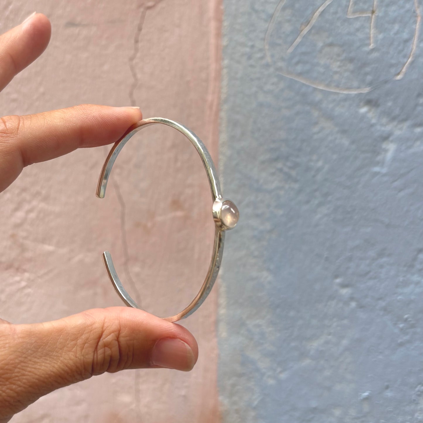 Pulsera cuarzo rosado | plata