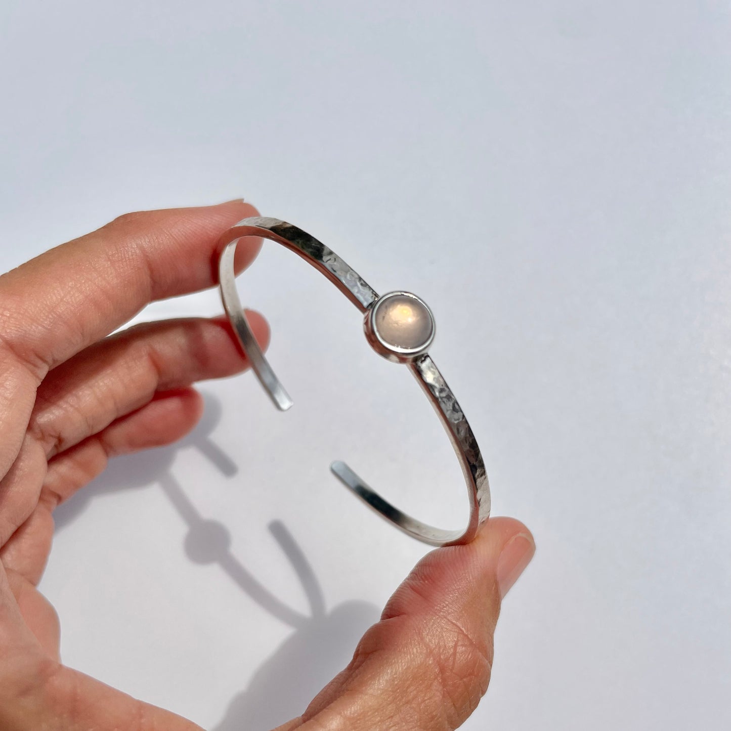 Pulsera cuarzo rosado | plata